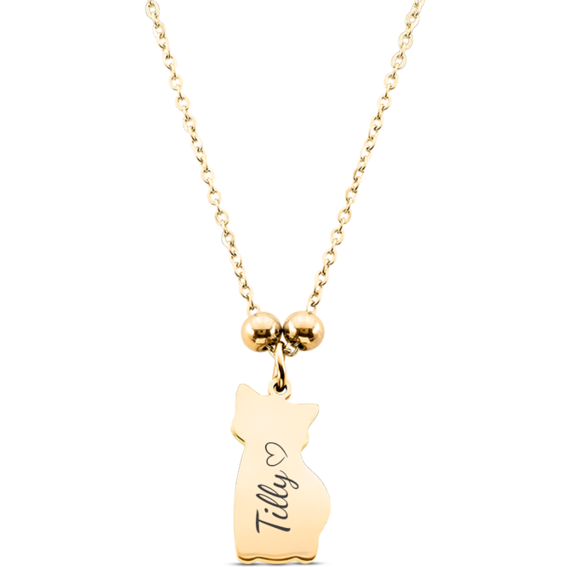 Gepersonaliseerde gedenkketting voor kat - katvormige hanger met gegraveerde naam