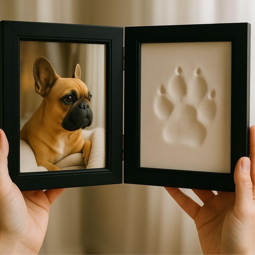 Opvouwbare houten fotolijst voor hond met pootafdruk kleiset - herinneringslijst voor binnen met foto