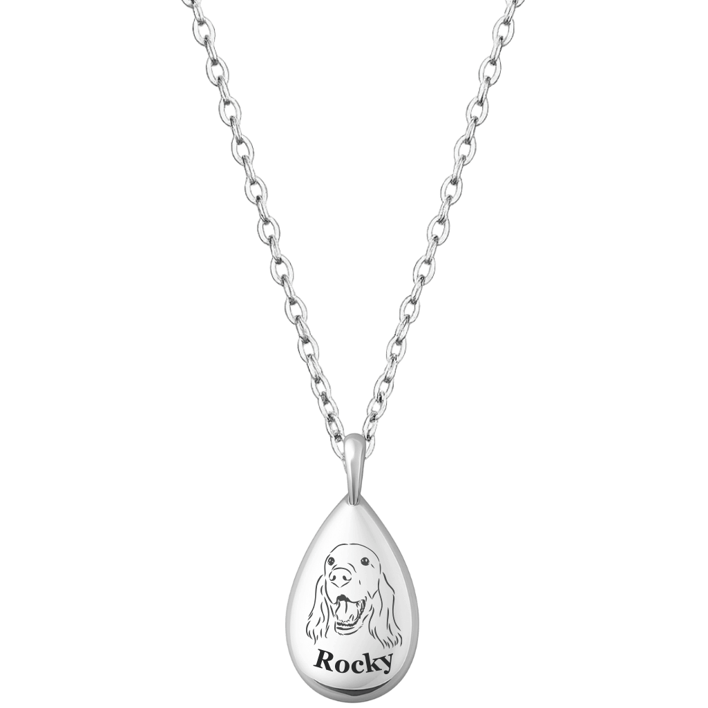 Gepersonaliseerde honden urn ketting - as-hanger met gegraveerde foto-tekening en naam