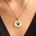 Gepersonaliseerde ronde honden urn ketting - as-hanger met gegraveerde pootafdruk en naam
