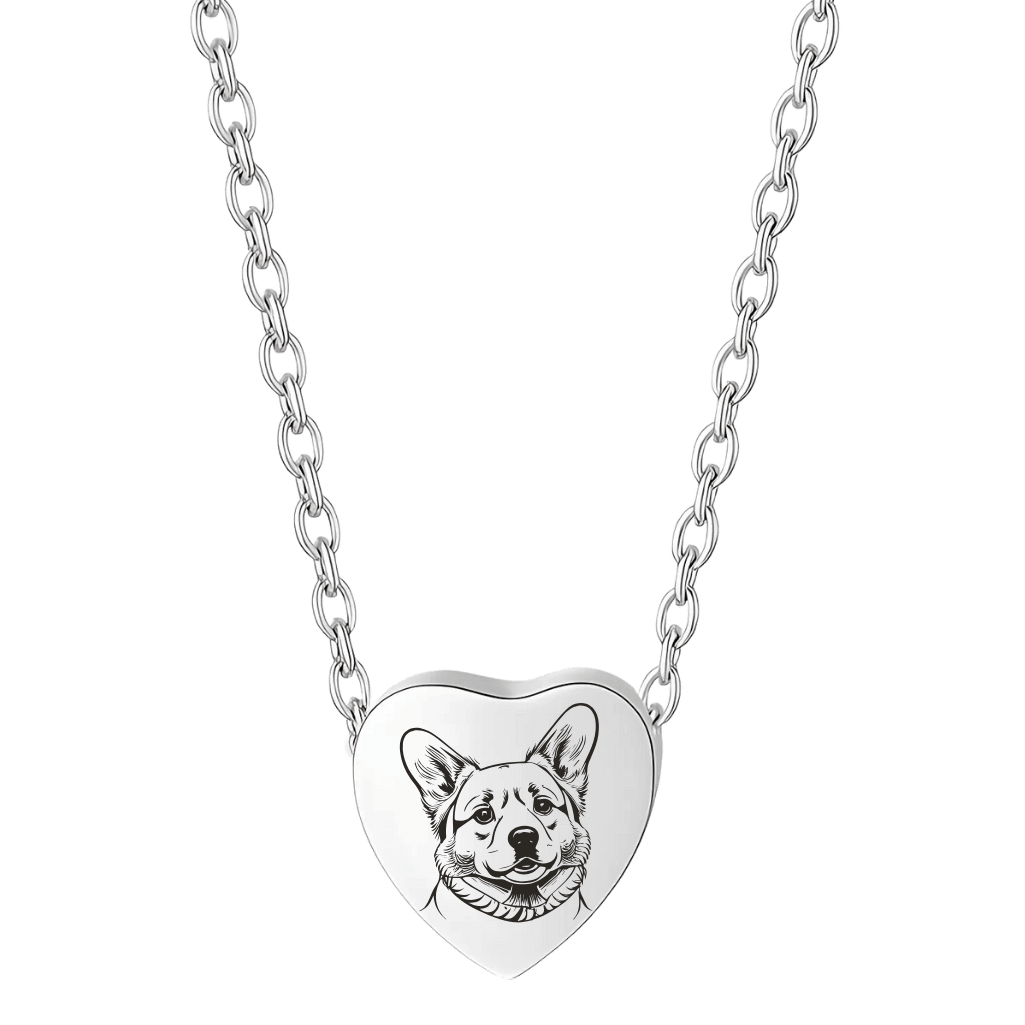 Gepersonaliseerde hartvormige honden urn ketting - as-hanger met gegraveerde foto-tekening en schuifketting