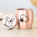 Gepersonaliseerde mini-urn voor honden - met gegraveerde fototekening op deksel en naam als herinnering