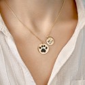 Gepersonaliseerde gedenkketting voor hond - 2 bedels met pootafdruk, naam en data gegraveerd