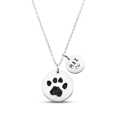 Gepersonaliseerde gedenkketting voor hond - 2 bedels met pootafdruk, naam en data gegraveerd