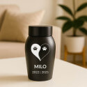 Gepersonaliseerde RVS hondenurn - met naam, data en yin-yang pootontwerp