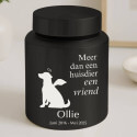 Gepersonaliseerde RVS hondenurn in cilinder vorm - met engelenhond ontwerp, naam, data en eerbetoon