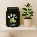 Urne cylindrique pour chien en acier inoxydable personnalisée avec photos dans un cadre en forme de patte, nom & dates