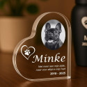 Gepersonaliseerd aandenken hond cadeau - hartvormige acrylplaat met foto, gegraveerde naam, data & eerbetoon