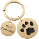 Porte-clés commémoratif rond double patte de chien personnalisé – Nom & empreinte de patte gravés