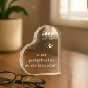 Gepersonaliseerd aandenken hond cadeau - hartvormige acrylplaat met gegraveerde naam, data & eerbetoon