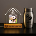 Gedenklampje voor hond met foto - gepersonaliseerd LED aandenken met gegraveerde naam & data op acrylplaat in huisvorm