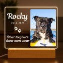 Lampe cadre photo chien personnalisé – Plaque commémorative rectangulaire en acrylique avec LED avec nom, dates & message gravés