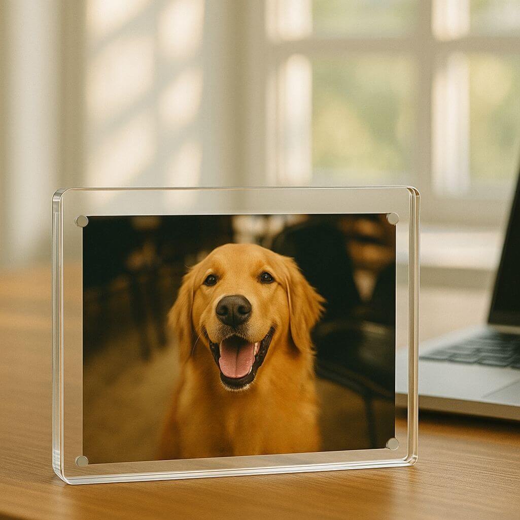 Horizontaal acryl fotoframe voor hond - aandenken met foto