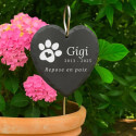 Pierre commémorative chien personnalisée cœur avec piquet métallique – Plaque souvenir en ardoise avec nom, dates & message