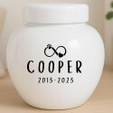 Gepersonaliseerde hondenurn van keramiek - met naam, data en ‘Eternal Love’-design voor asbewaring